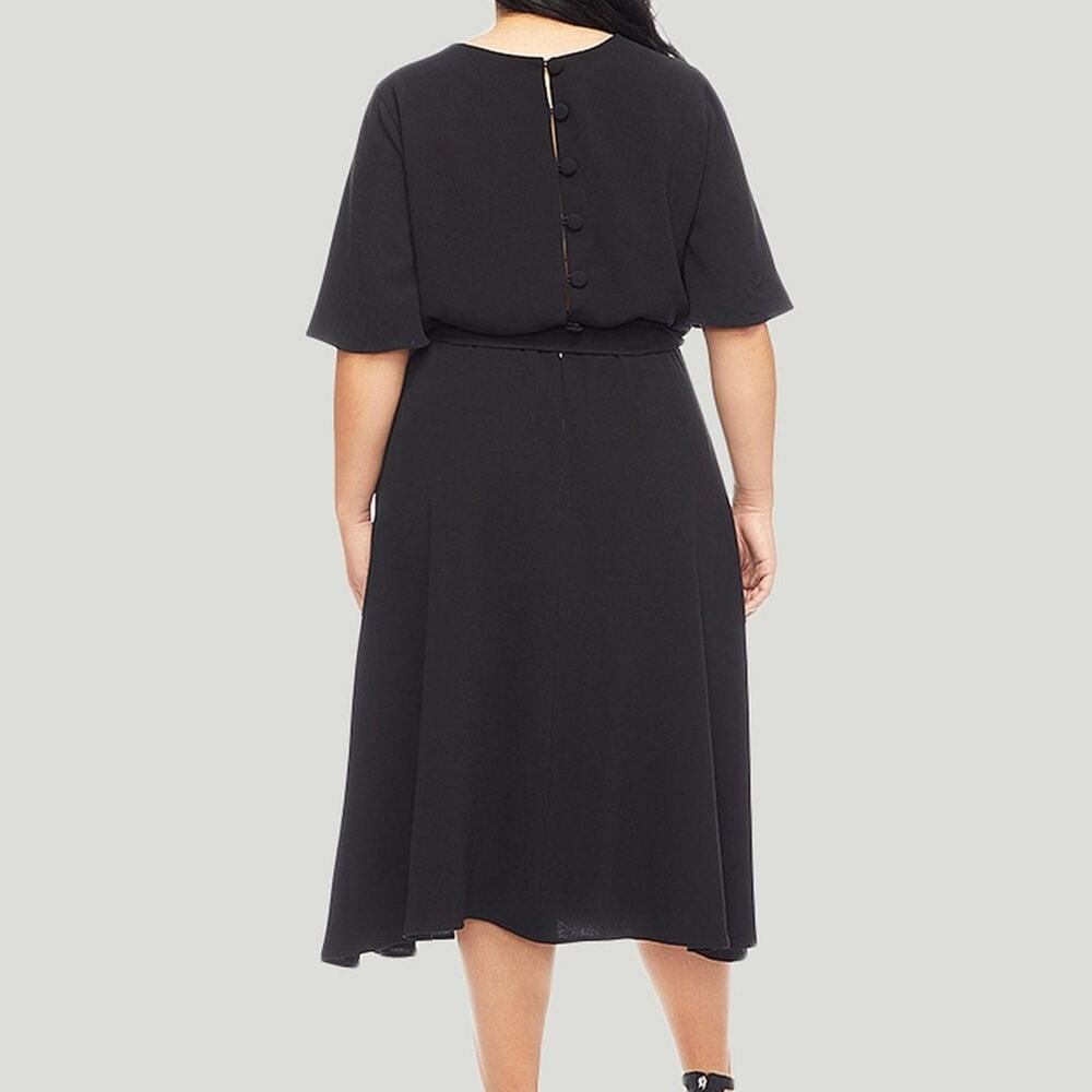 Dress The Population Lydia Midi Dress Black Women’s Flutter Sleeve 2X New - Picture 2 of 9